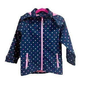 MGEOY Navy Polka Dot Raincoat Girls Fleece Lined Hooded Zip Pocket Sz 120 or 5-6